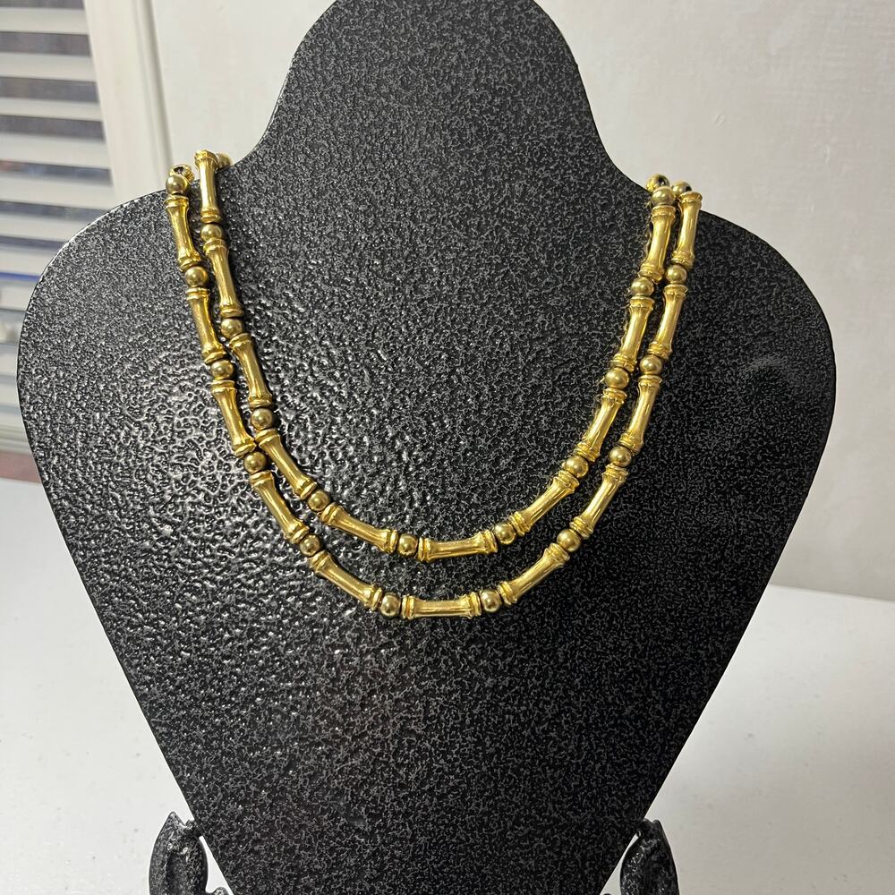 Vintage Gold tone Necklace 16" Bamboo & Ball Detail 50's Glam